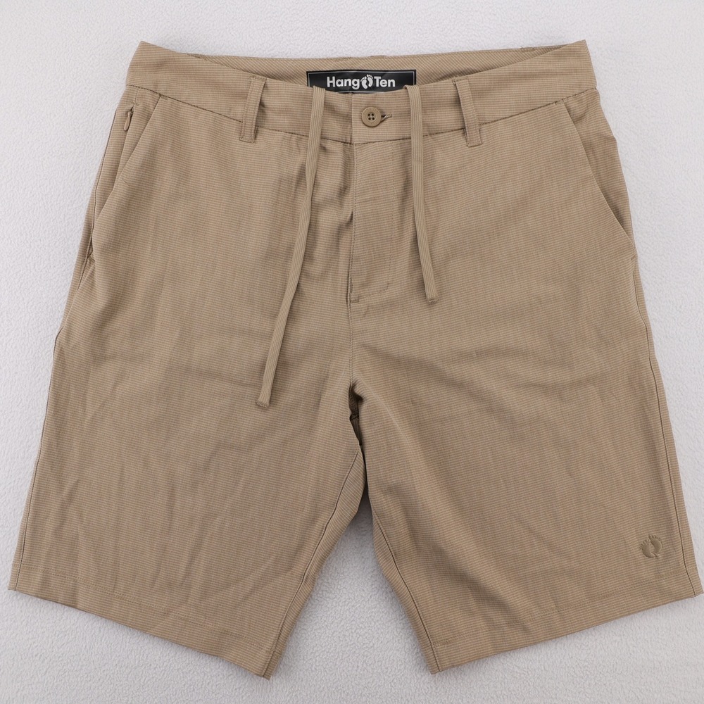 Hang Ten Mens Hybrid Shorts Size‎ 32 Khaki Tan Stretch Micro Stripe Boardshorts